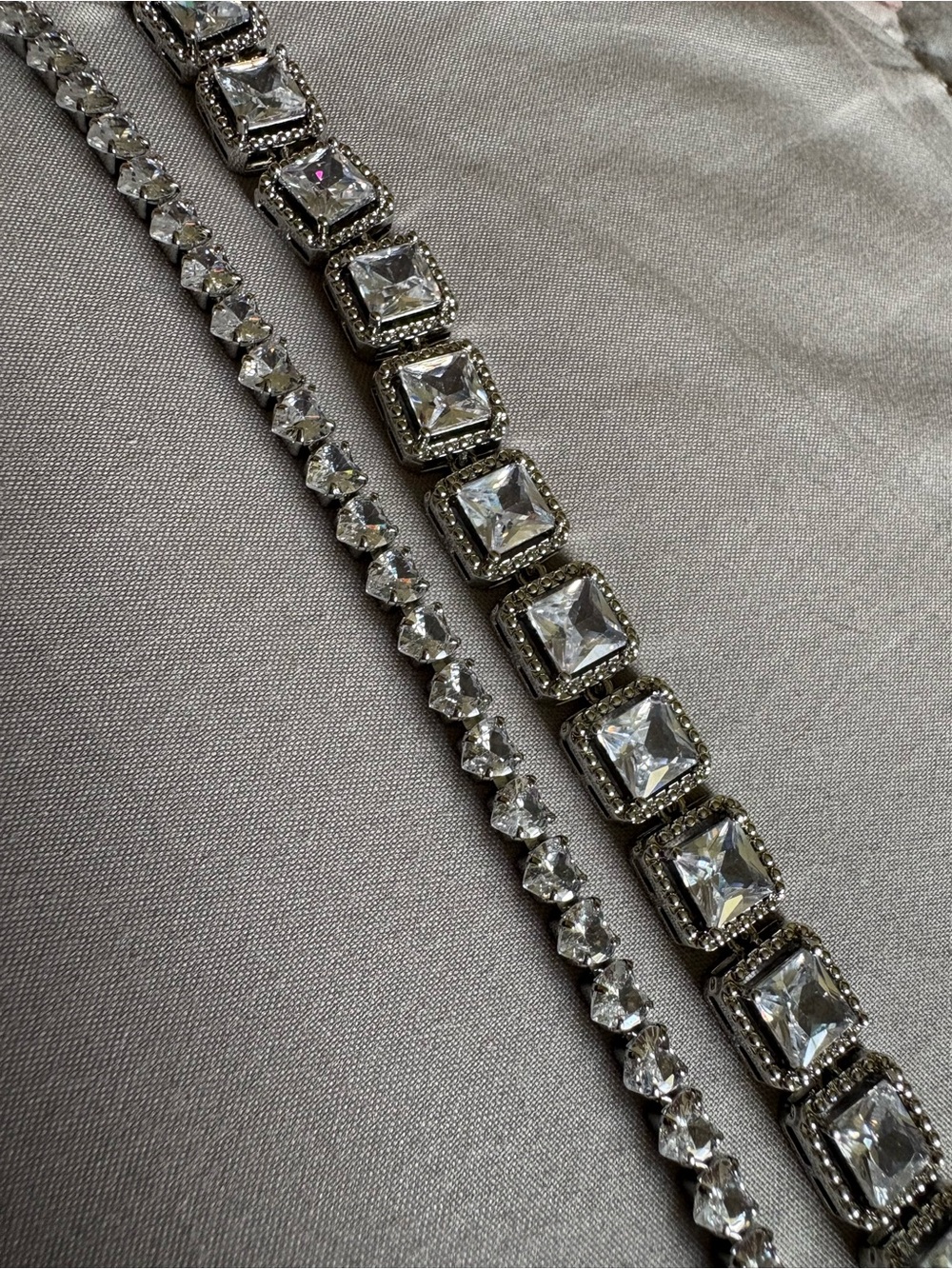 Crystal Square & Round Tennis Bracelet - Silver Tone